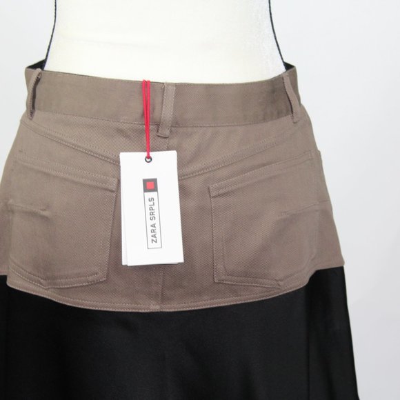 ZARA SRPLS Women's Skirt NWT Mixed Media Brown Black - Picture 7 of 8